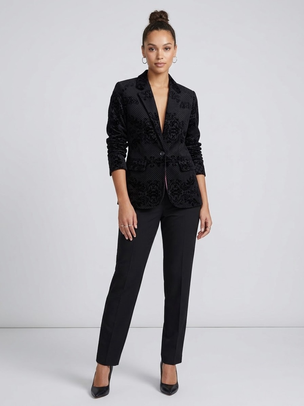 Nanette Nanette Lepore Black Velvet Damask Flock Blazer Jacket Womens Medium